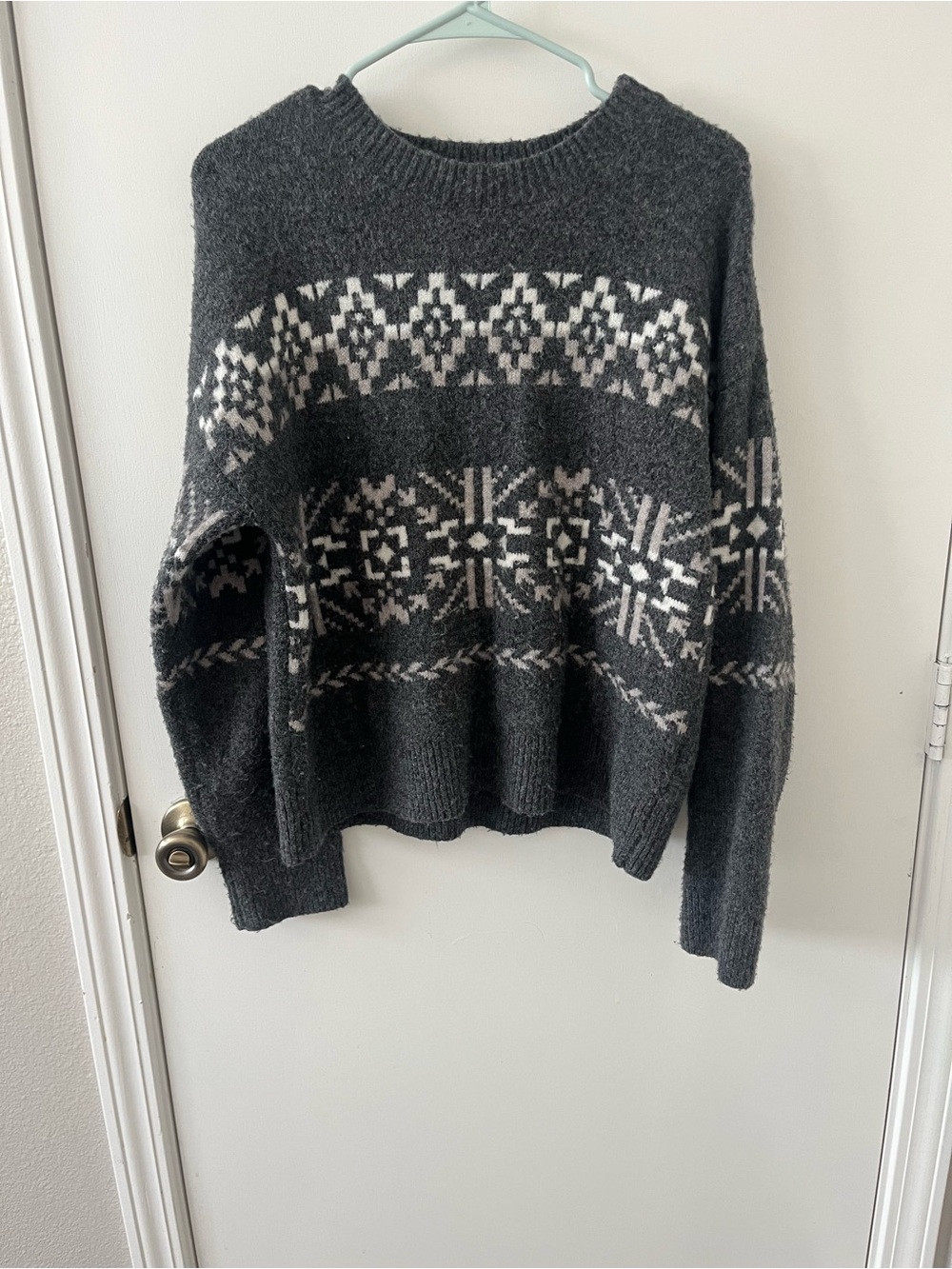 Lucky Brand Charcoal and Cream Fair Isle Crewneck Sweater